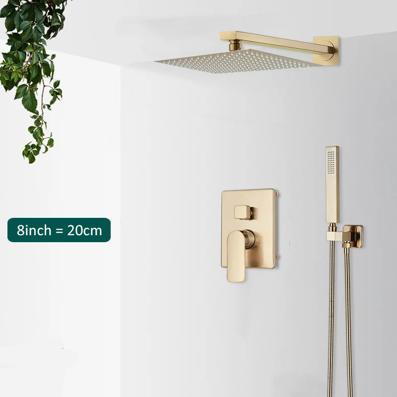 Quyanre Brushed Gold Shower Faucets Bathroom Wall Mounted