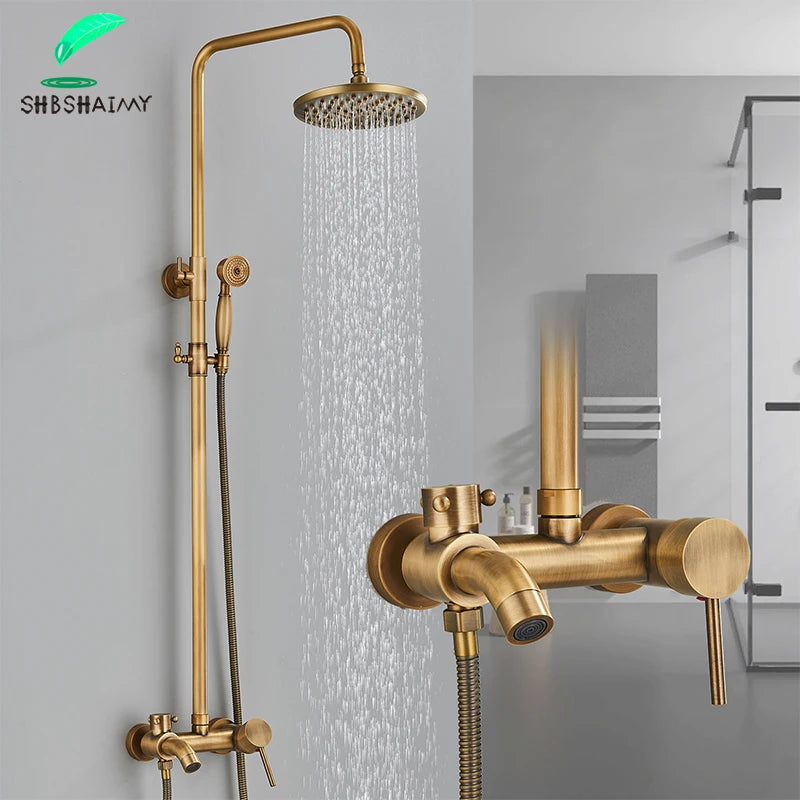 Shbshaimy Antique Brass Bathroom Shower Wall Mounted Rainfall