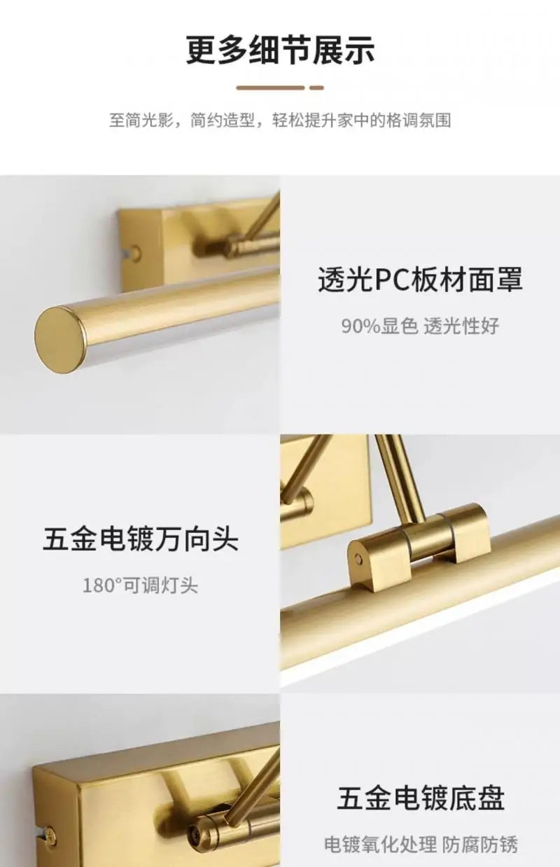 Modern Golden Bathroom Mirror Front Light Cabinet Foldable