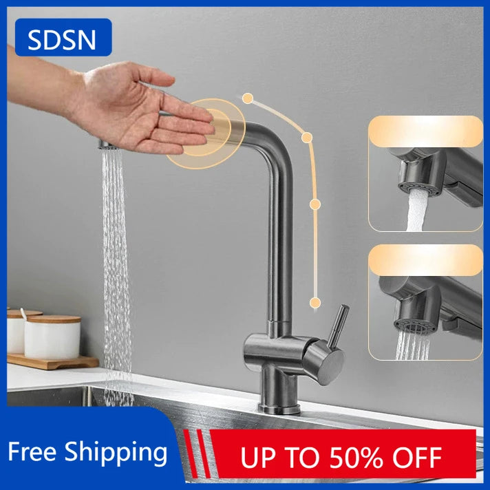 Handfree Grey Touch On Faucet Stainless Steel Cold