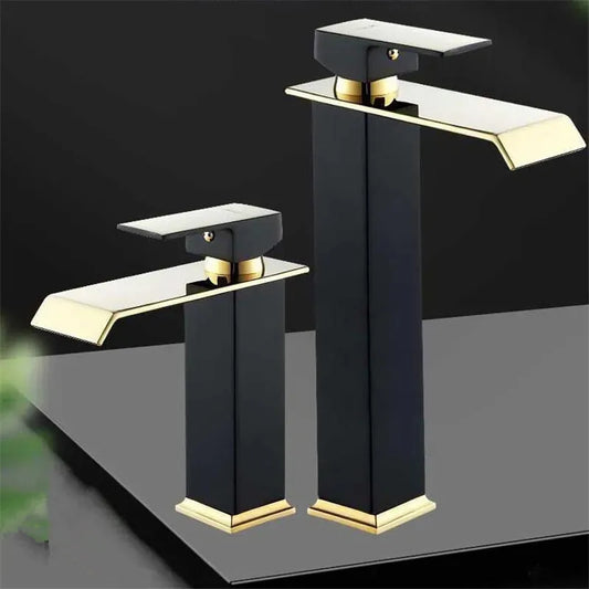 Basin Faucet Gold Black Waterfall Faucet Brass Bathroom