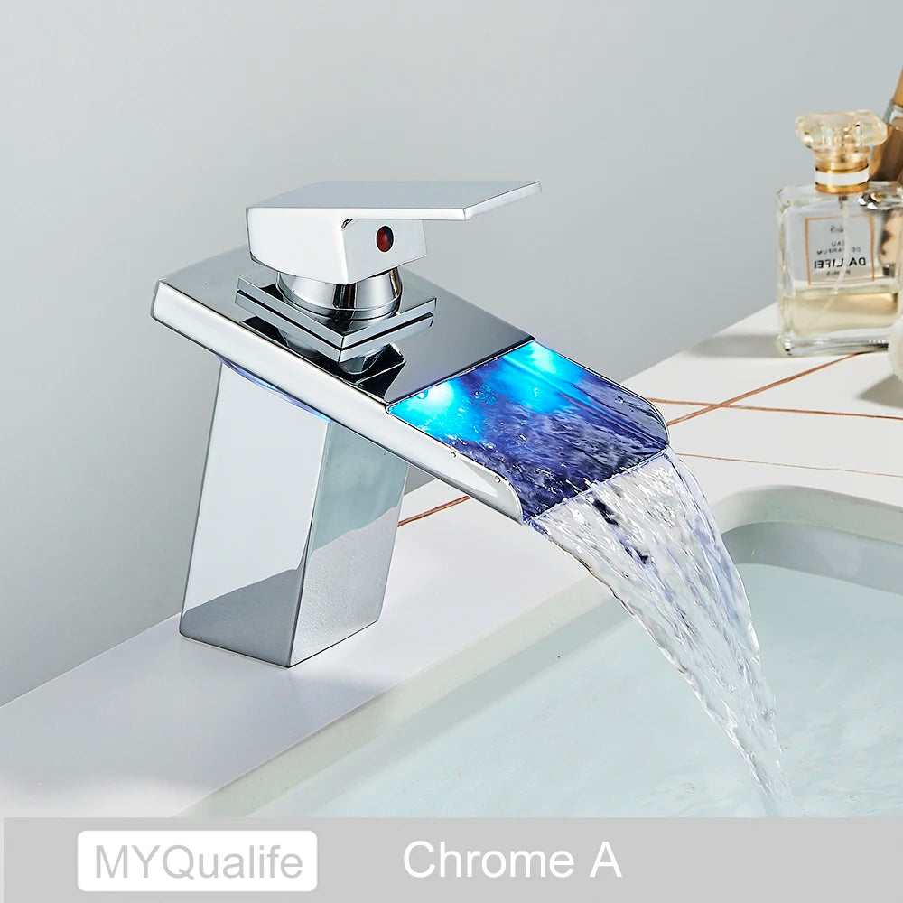 Luxury Led Color Changing Waterfall Basin Sink Faucet