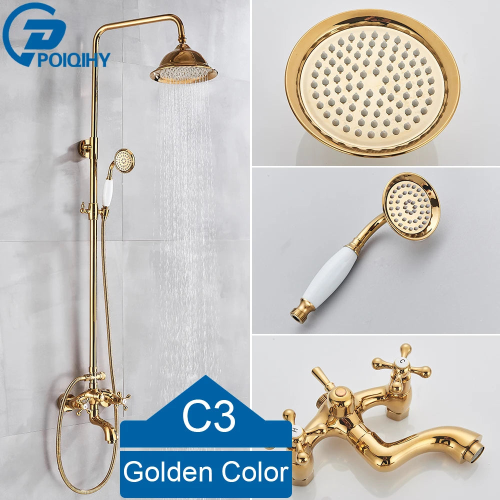 Golden Shower Bathroom Bath Shower Faucet Brass Swivel