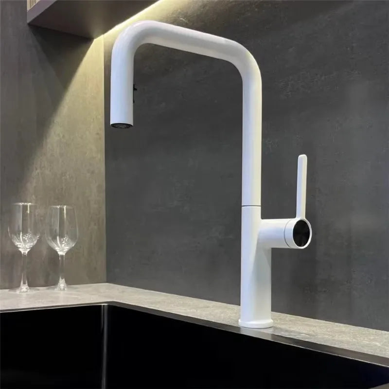 Brushed Gold Pull Out Faucets Brass Rose Gold