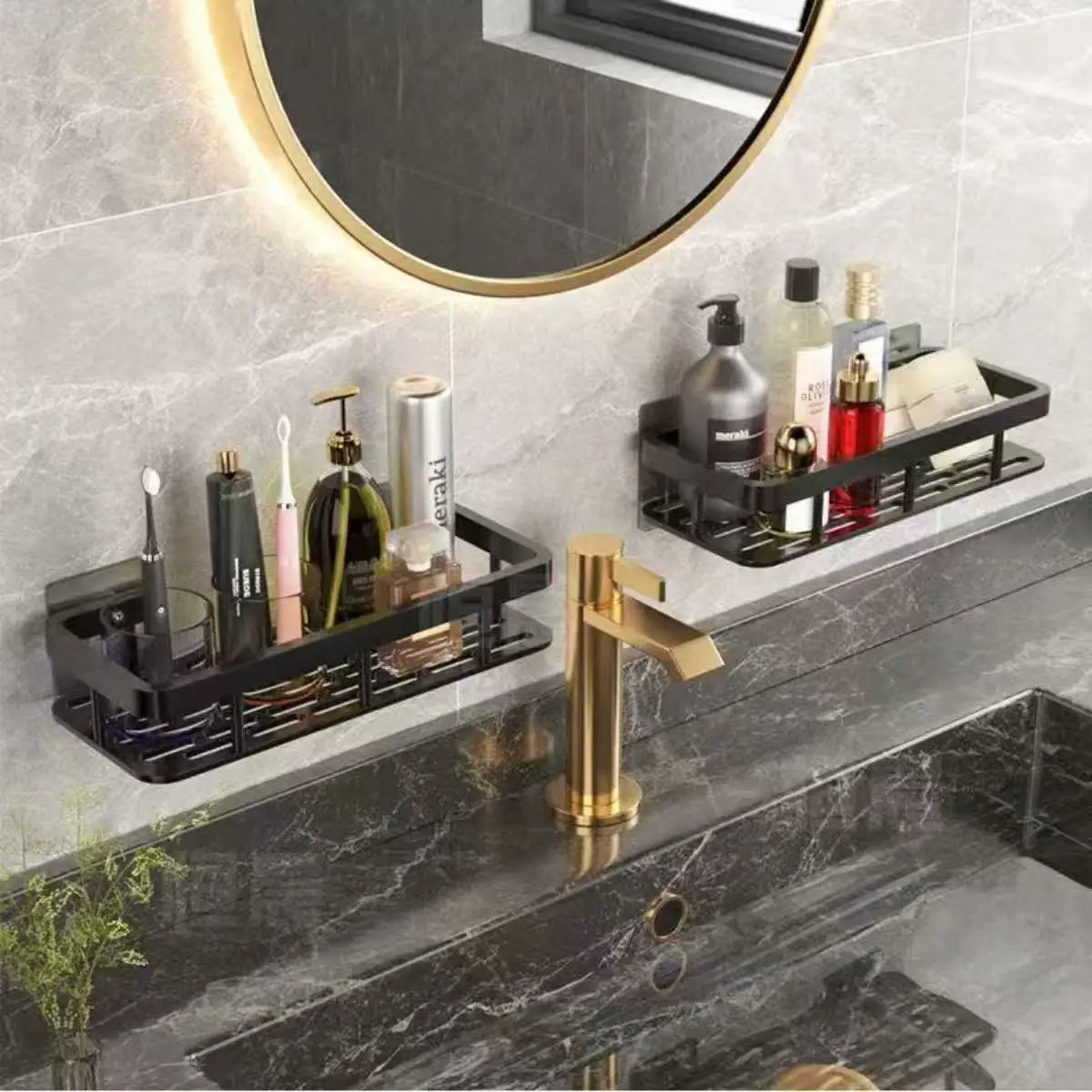 2pcs Bathroom Shelf Storage Organizer Abs Shampoo Rack