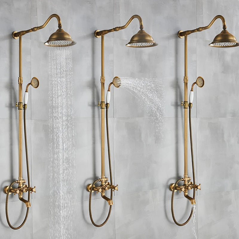 Quyanre Antique Brass Shower Faucets Wall Mount Rainfall