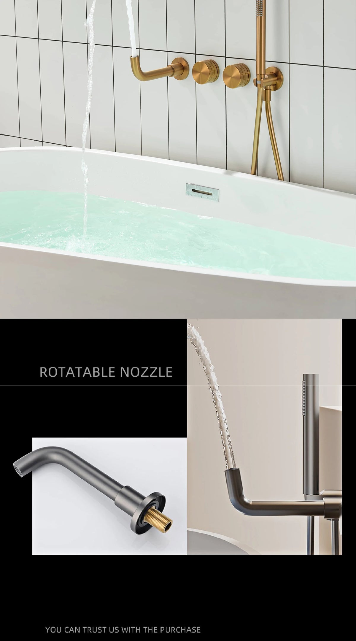 Luxury Brass Brushed Gold Wall Mounted Bathroom Faucet