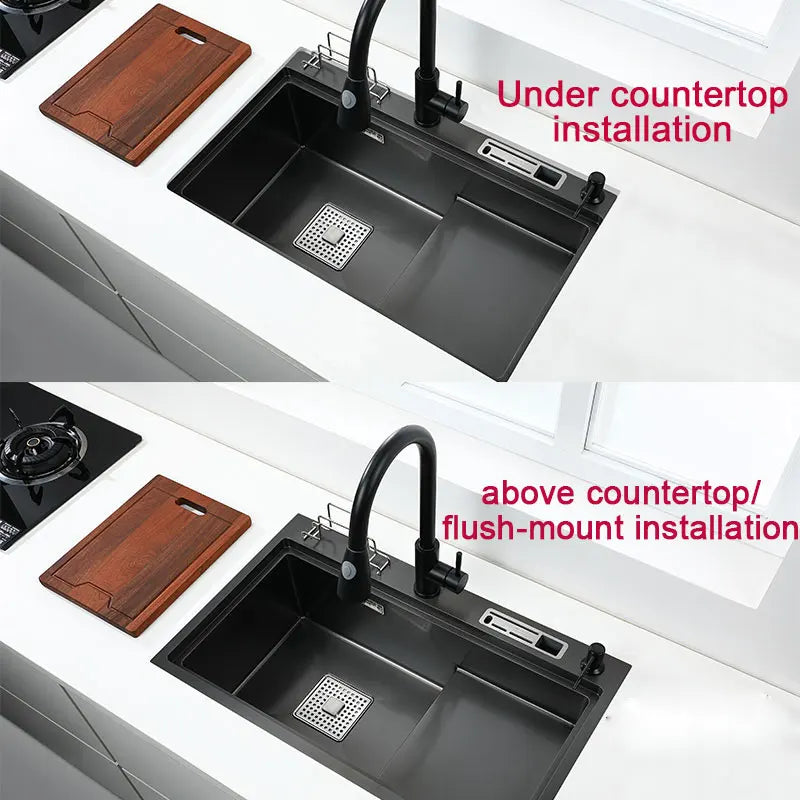 High Low Sink Water-Saving Design Matte Black Knife