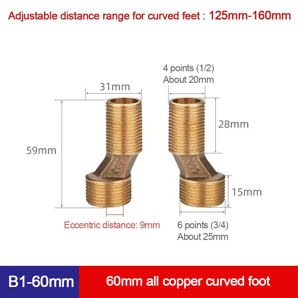 1pc Copper Angled Curved Foot Lengthened Angle Adjustment