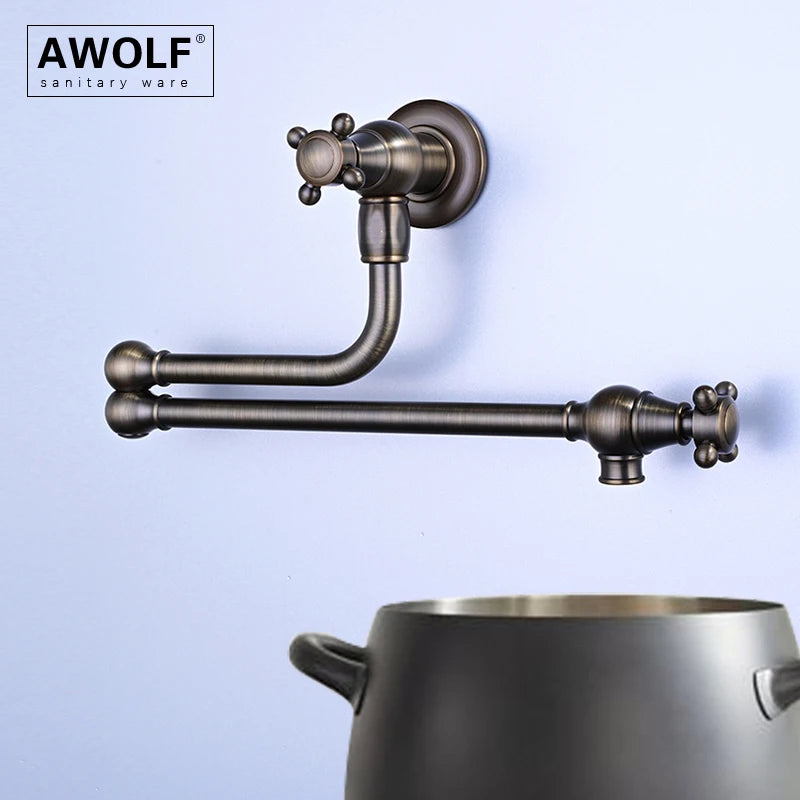 Awolf Solid Brass Pot Filler Brushed Grey Folding