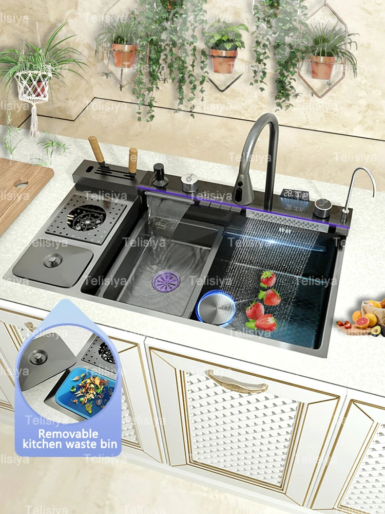 Extra Large Stainless Steel Waterfall Sink Embossed Solt