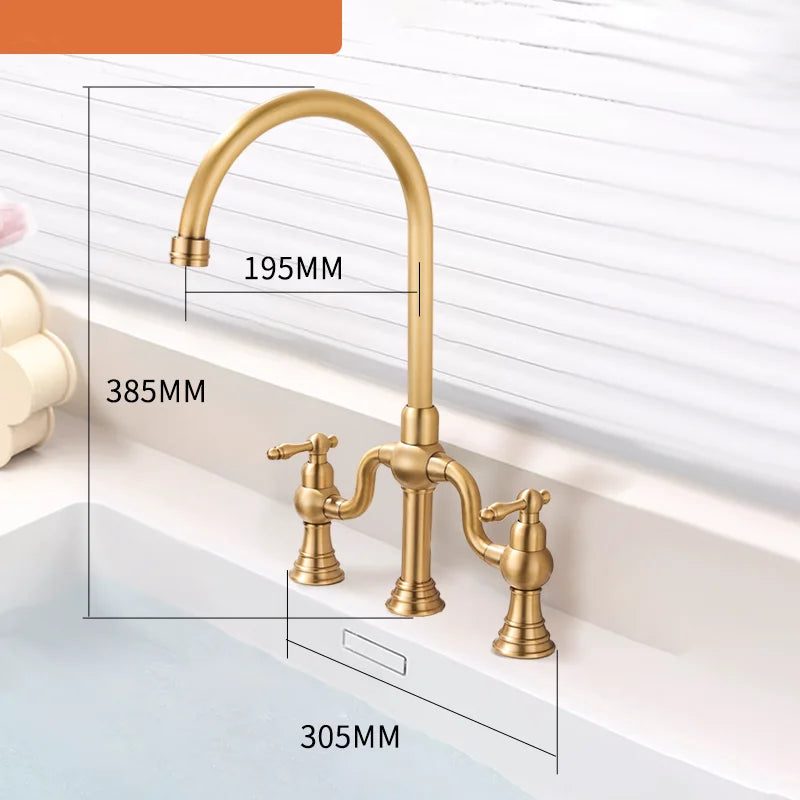 Vintage Bridge Antique Faucet Basin Solid Brass Double-Handle