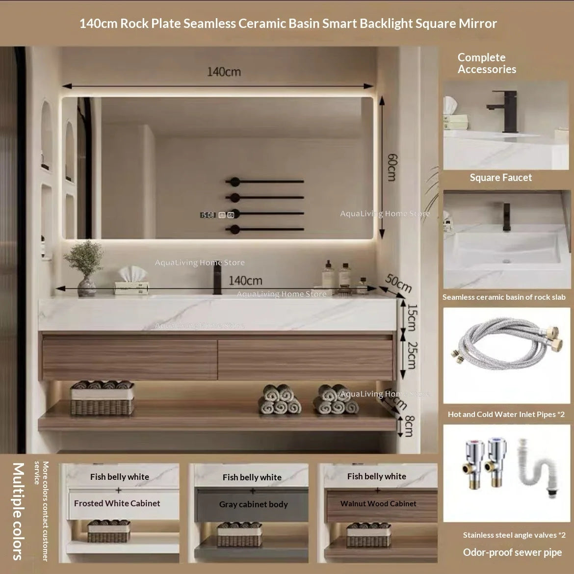Luxury Rock Plate Bathroom Cabinets Intelligent Mirror Wash