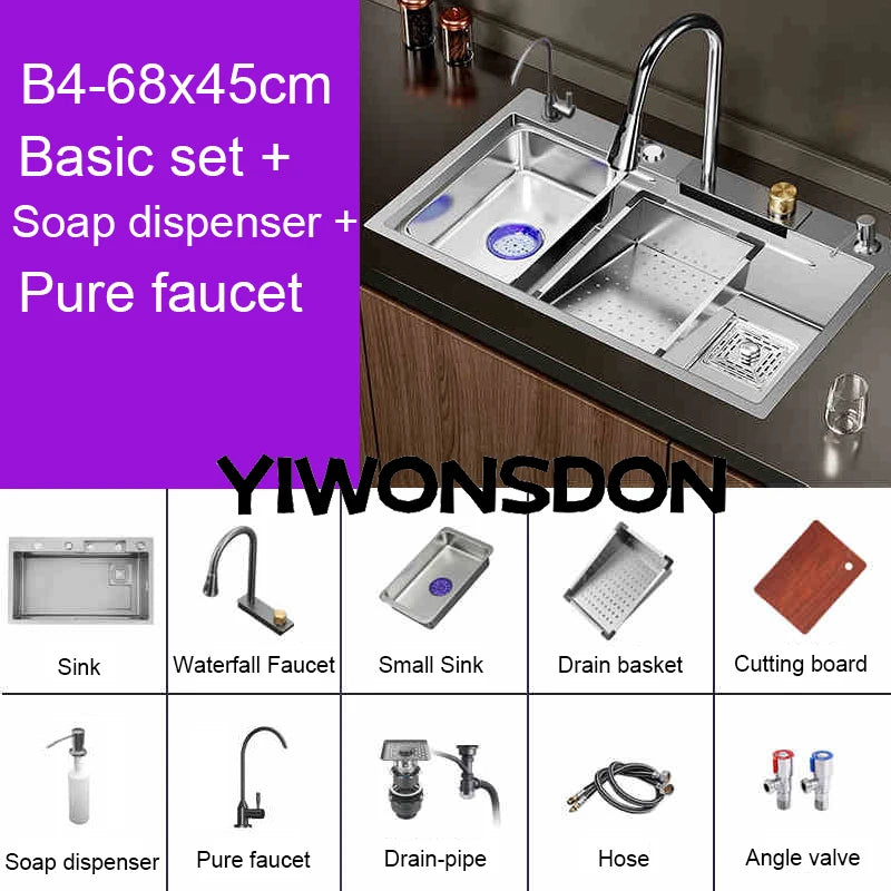 Brushed Nano Sink Waterfall Faucet Large Bowl Cup