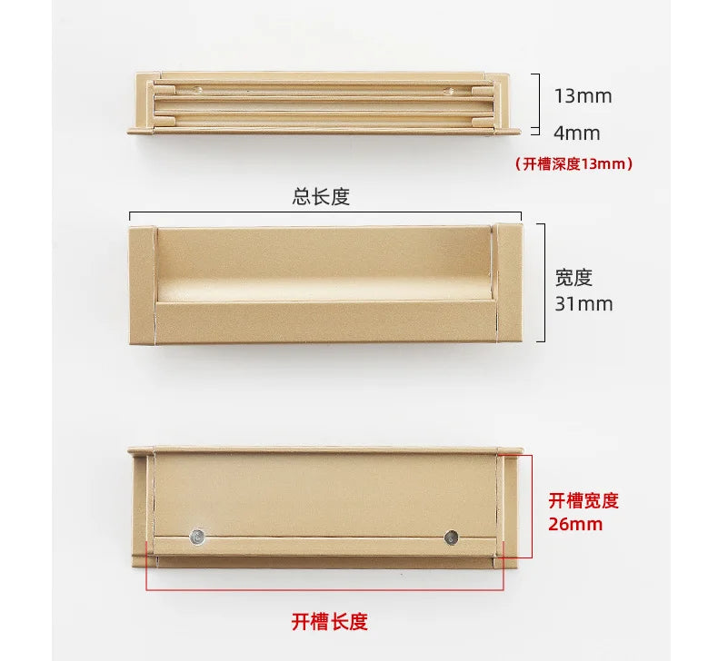 100-400mm Recessed Cabinet Drawer Pull Handle Bathroom Furniture