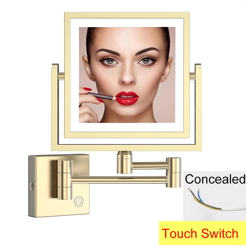 Square Touch Led Folding Bathroom Mirror 3x Magnifying