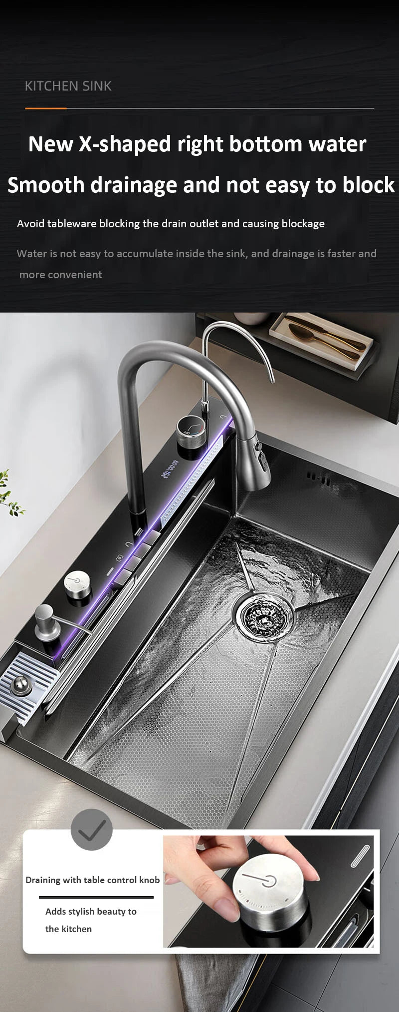 Multifonction Sink Whale Waterfall Faucet 50l Large Capacity