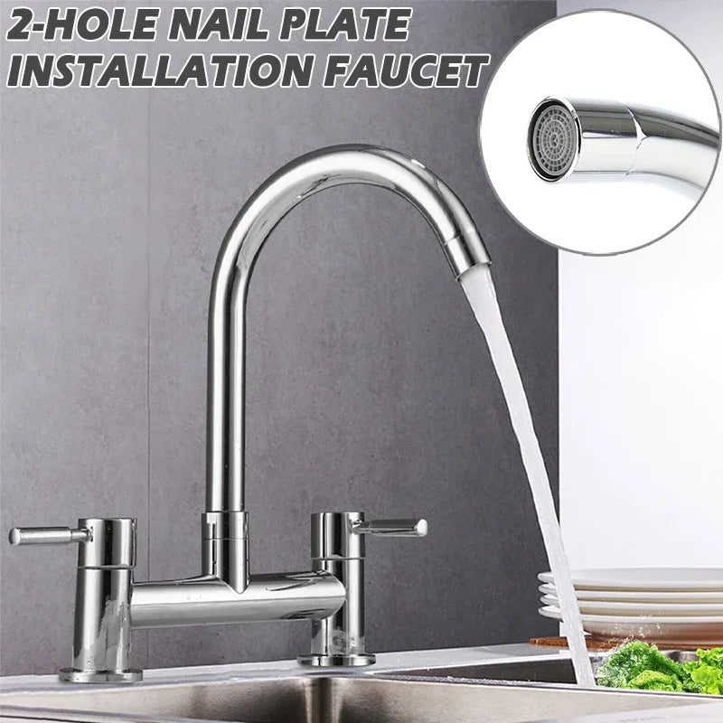 Modern Lever Double Handle Chrome Sink Faucet Cold