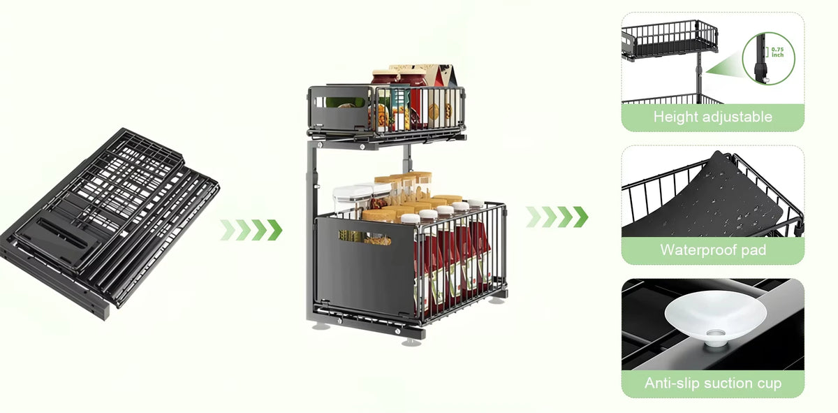 Layer Pull Out Cabinet Organizer Adjustable Storage Under-Sink