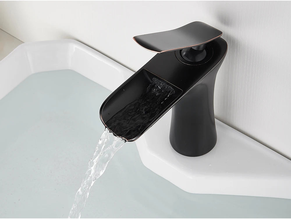 White Basin Faucet Waterfall Spout Bathroom Mixer Tap