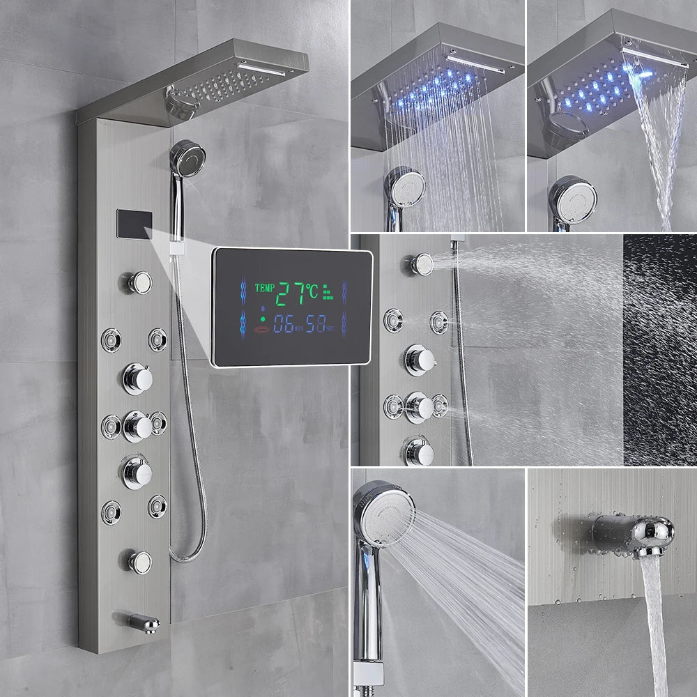 Newly Luxury Black/Brushed Bathroom Shower Faucet Led Shower