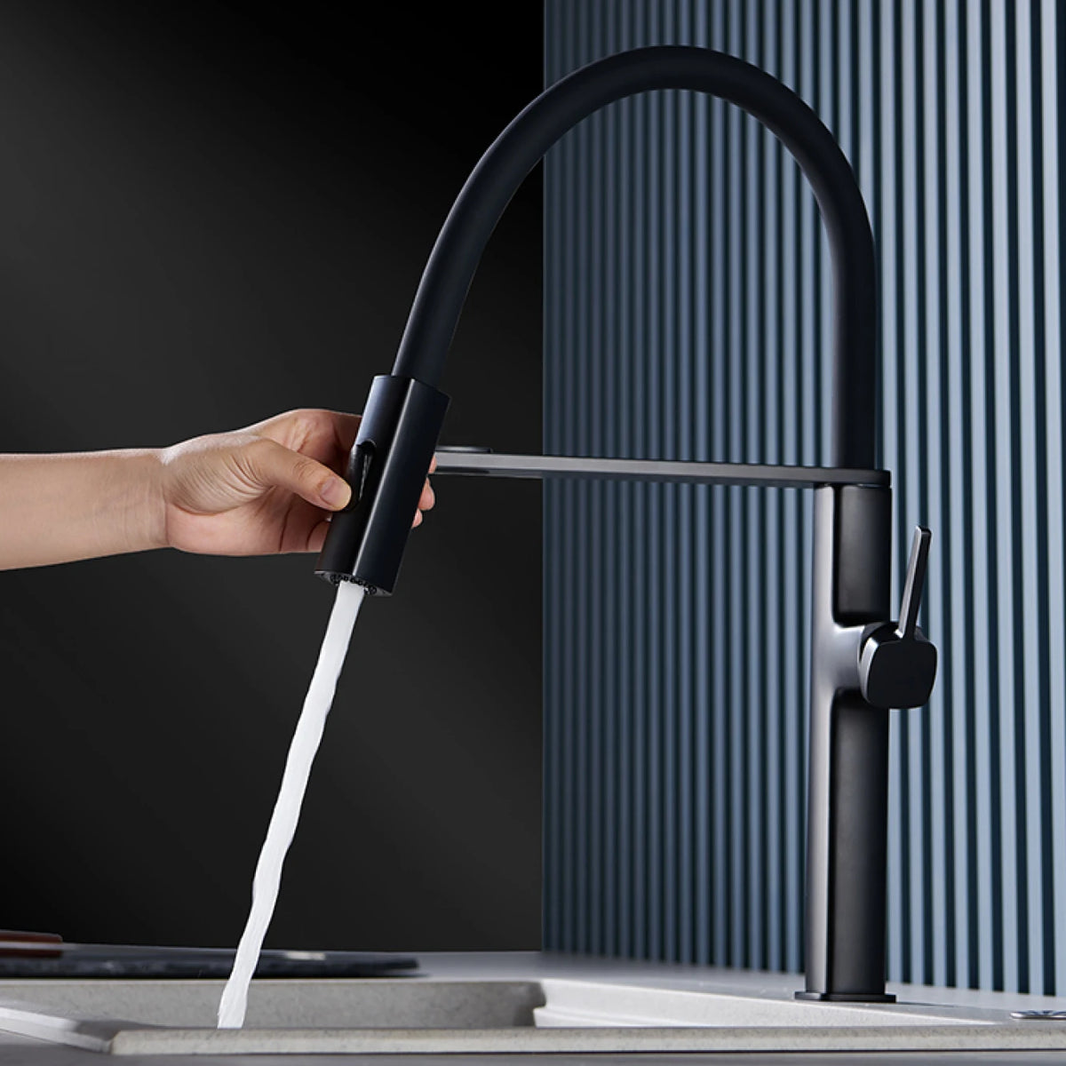 High End Black Brass Faucet Magnetic Suction Design
