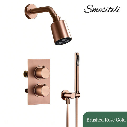 Bathroom Faucet Dial Way Brushed Gold Thermostat Shower