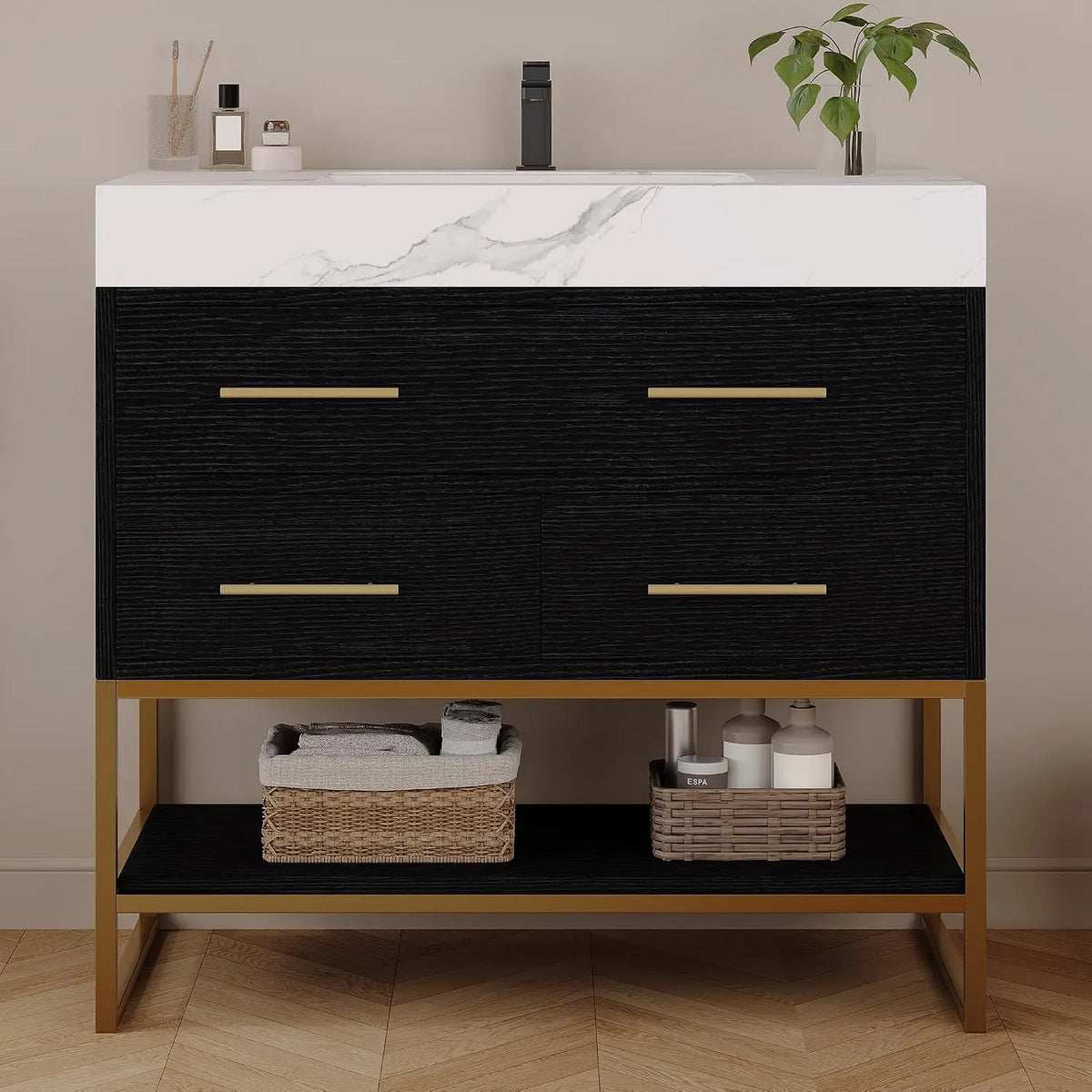 36 Bathroom Vanity Sintered Stone Countertop Flip-Up Drawer