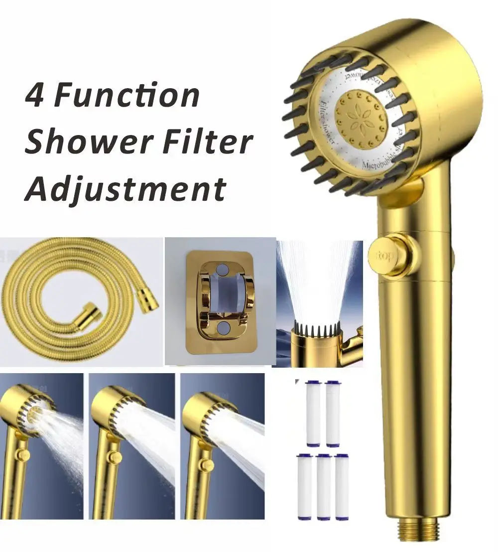 High Pressurized Filter Gold Shower Head Modes Adjustable