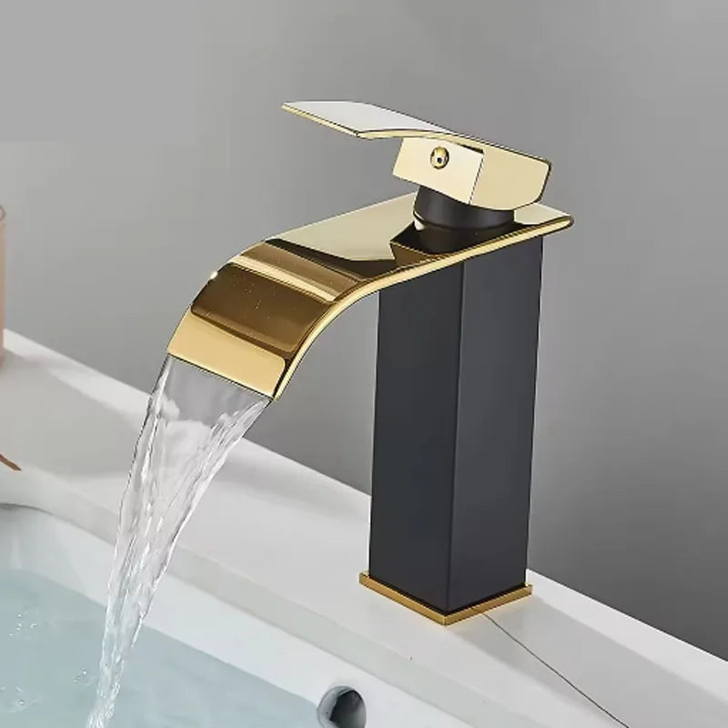 Brushed Golden Basin Faucets Elegant Waterfall Bathroom Sink