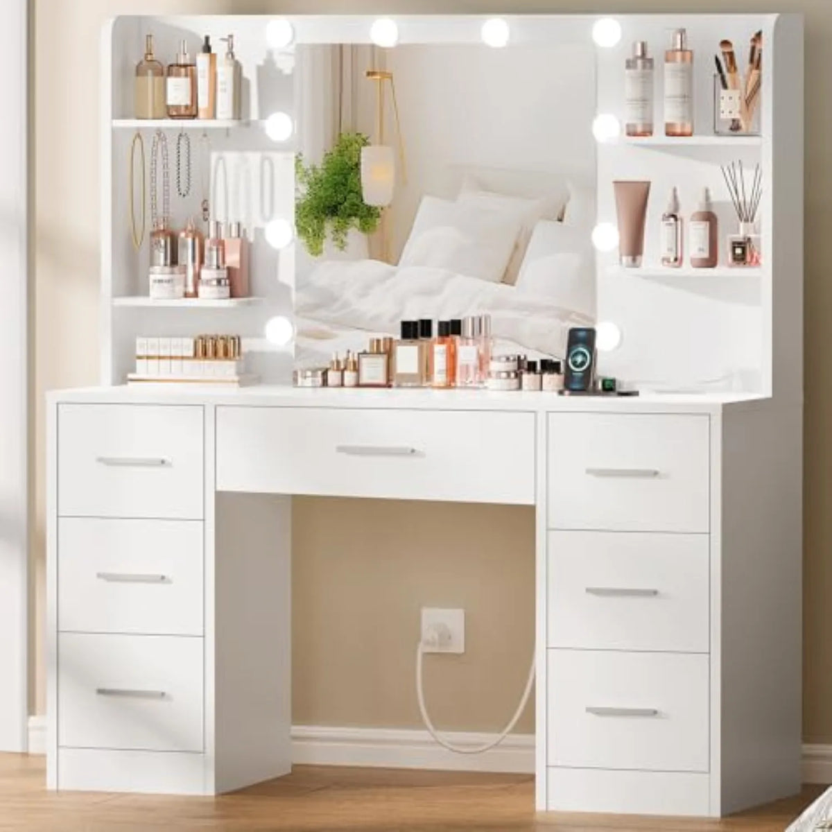 Large Makeup Vanity Desk Led Mirror Power Outlet