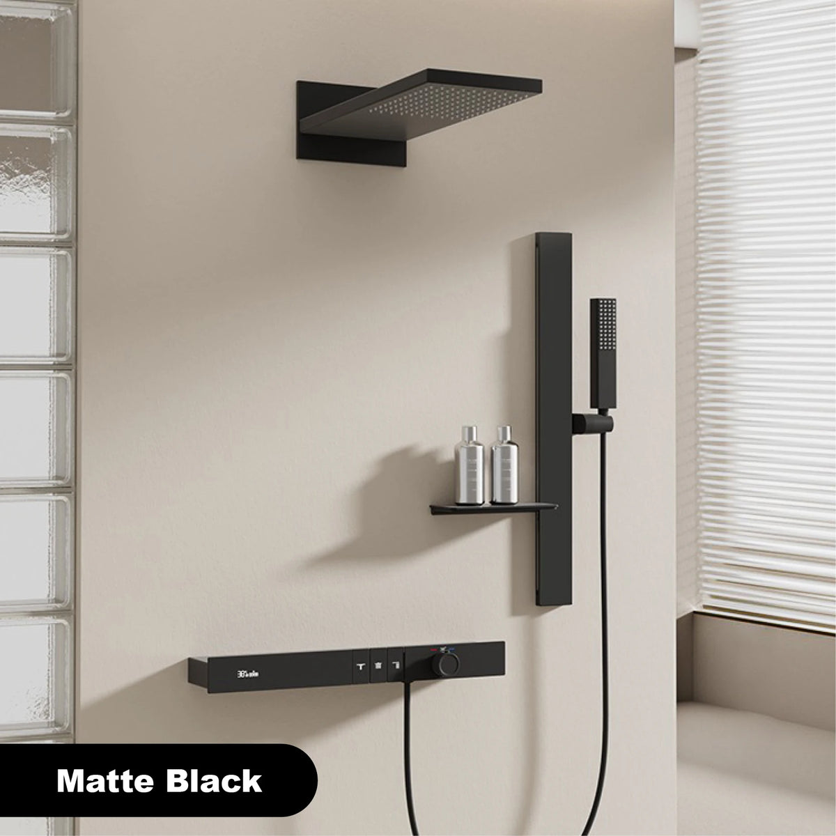 Luxury Ceiling Thermostatic Shower System Black Brass Function