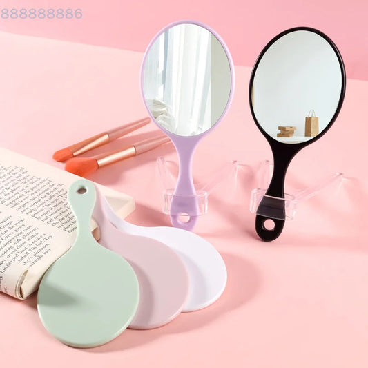 1pc Handheld Round Makeup Mirror Women Handle Compact