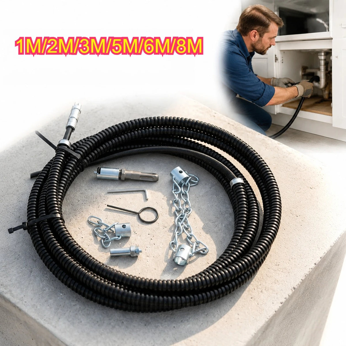 Electric Drill Drain Cleaner Spring Extension Sewer Pipe