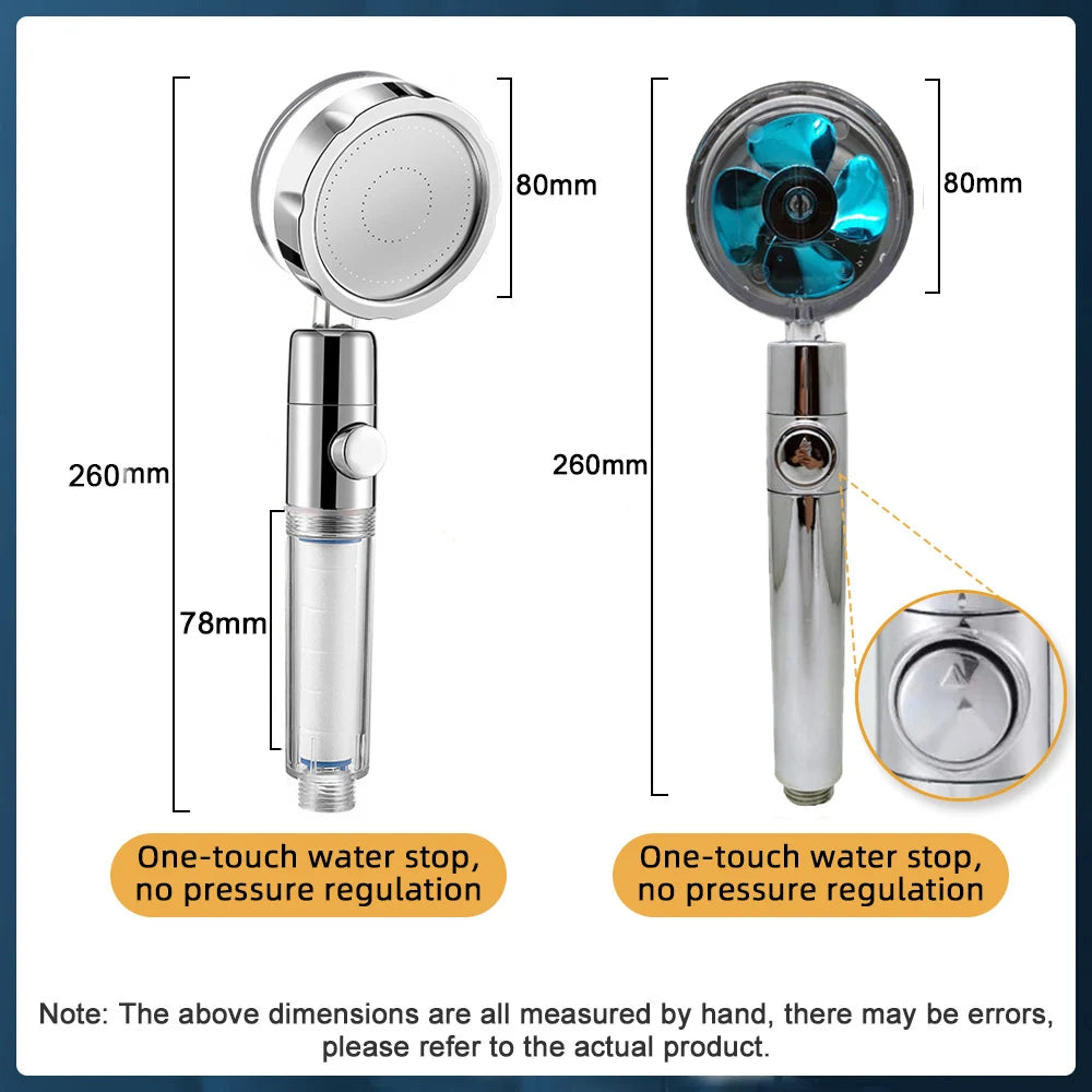 Powerful Pressurized Shower Fan Filter Showerhead One Touch