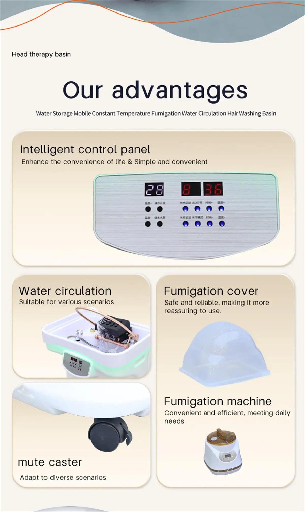 Convenient 60l Water Storage Head Spa Basin Water