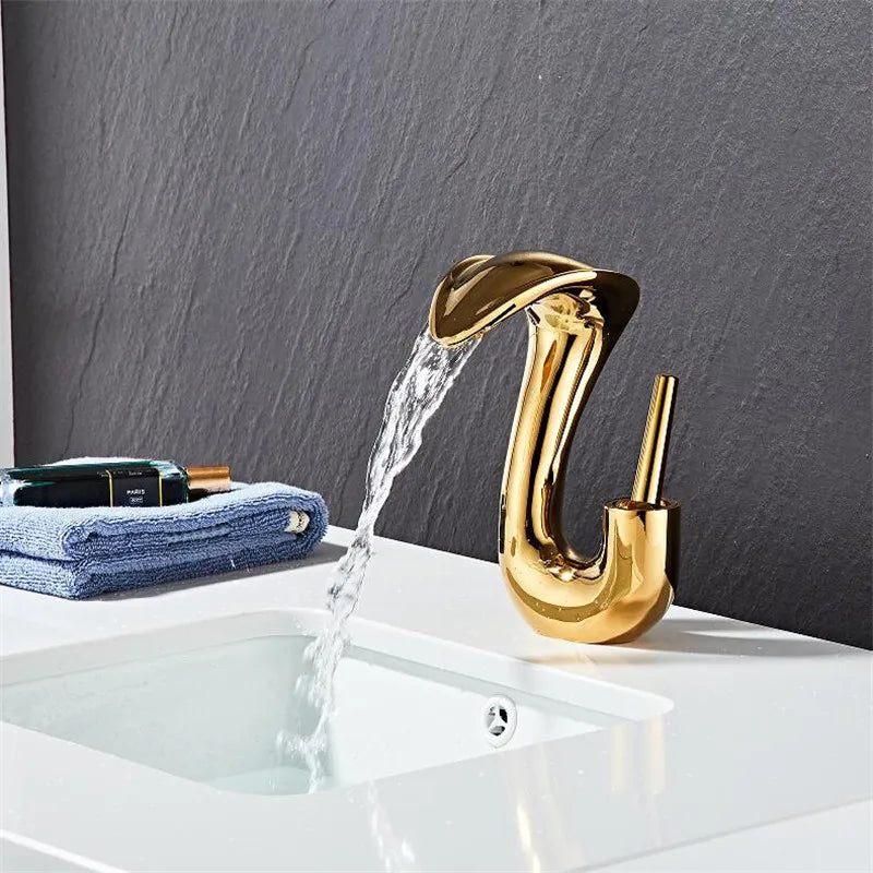 Tuqiu Black Bathroom Faucet Brass Gold Basin Faucet
