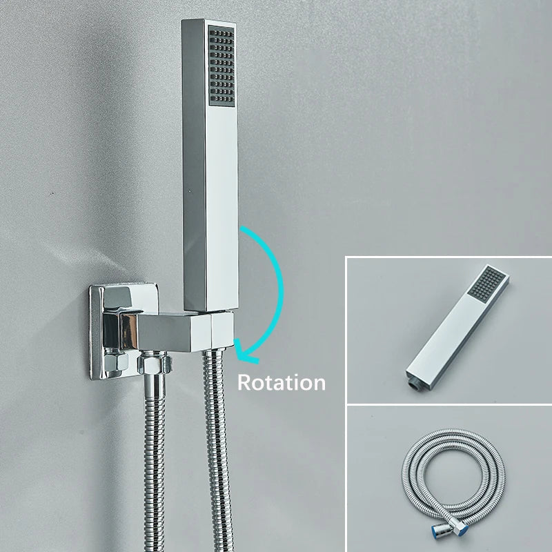 Chrome Concealed Bathroom Rain Waterfall Shower Faucets Wall