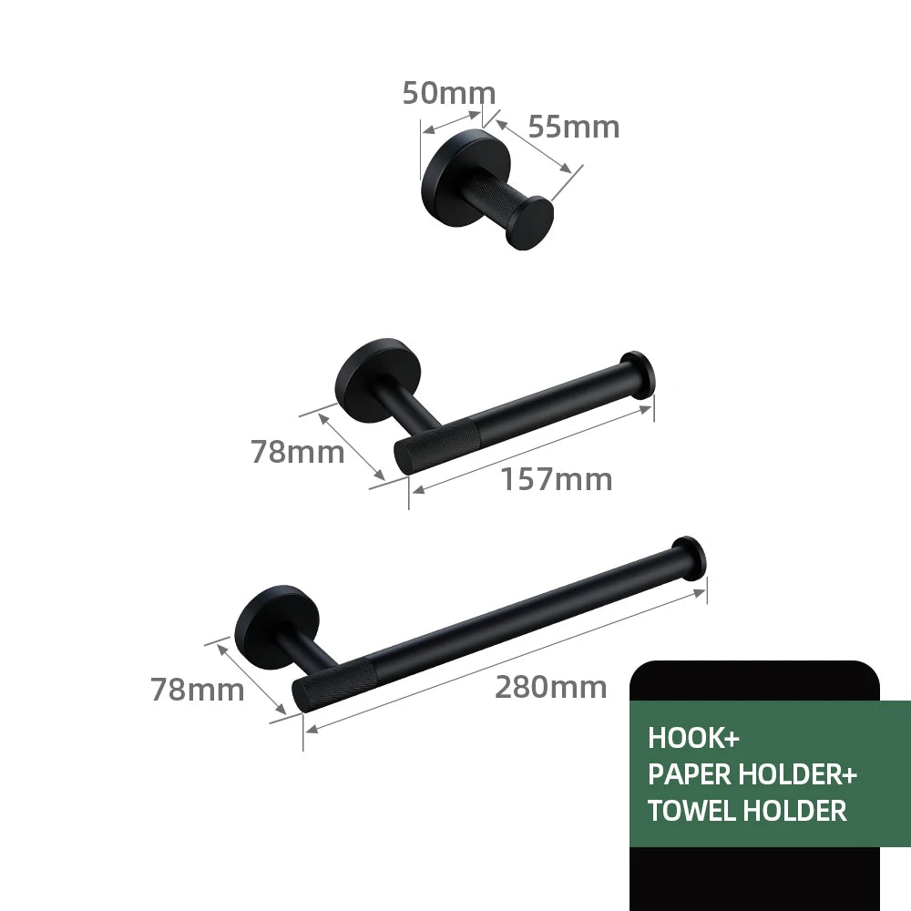 Black Bathroom Brass Knurled Kit Paper Holder Towel