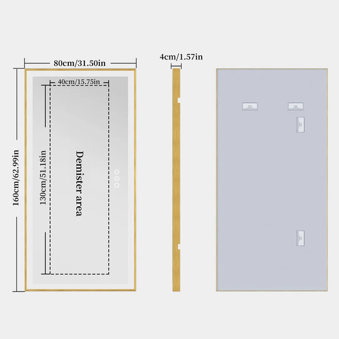 Luvodi Illuminated Bathroom Mirror Gold Frame Wall Mounted