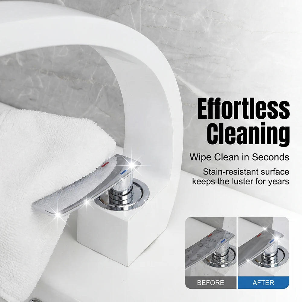 Modern Minimalist Handle White Bathroom Sink Faucet Aluminum