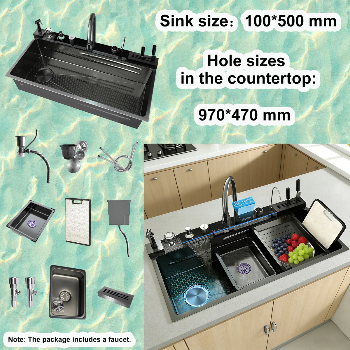 Sinks Stainless Steel Waterfall Sink Includes 120 50
