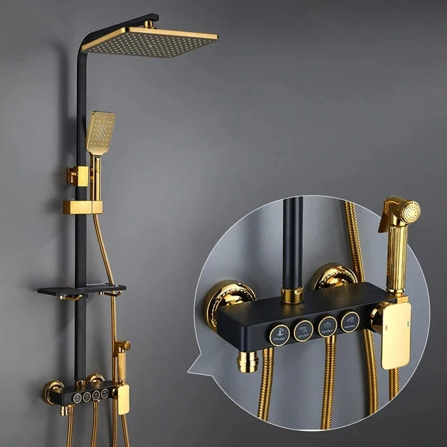 Kemaidi Black Gold Shower Faucet Bathtub 4-Way Mixer