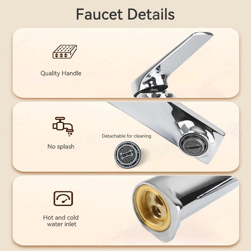 Brass Core Modern Bathroom Sink Faucet Handle Deck