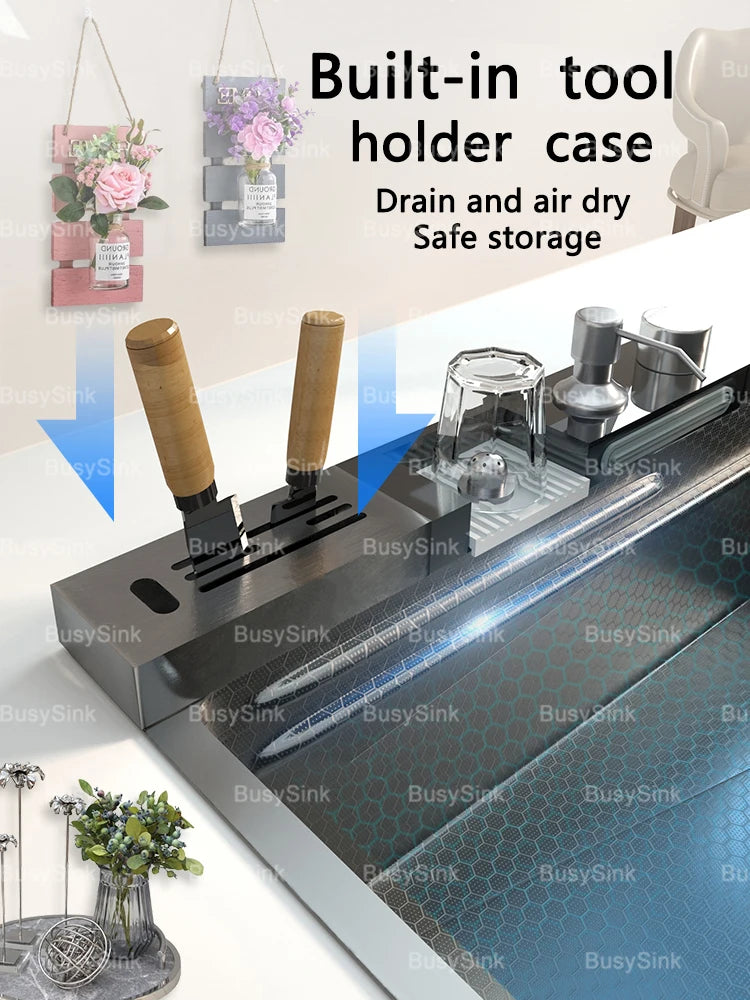 Stainless Steel Waterfall Sink Extra Large Bowl Digital