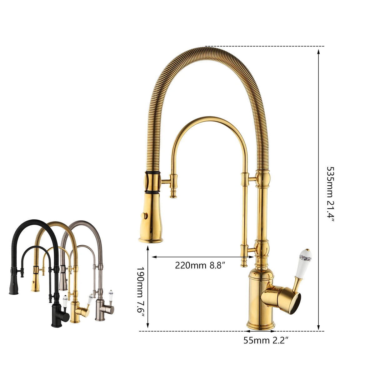 Zappo Gold Chrome Sink Faucet High Arc 360