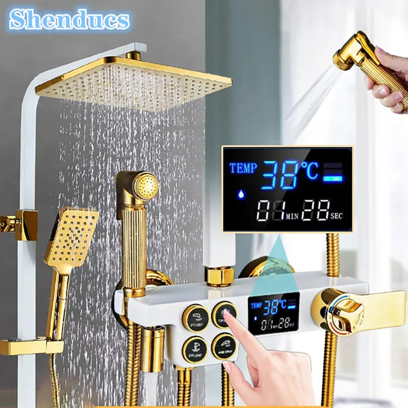 White Gold Thermostatic Shower System Quality Brass Cold