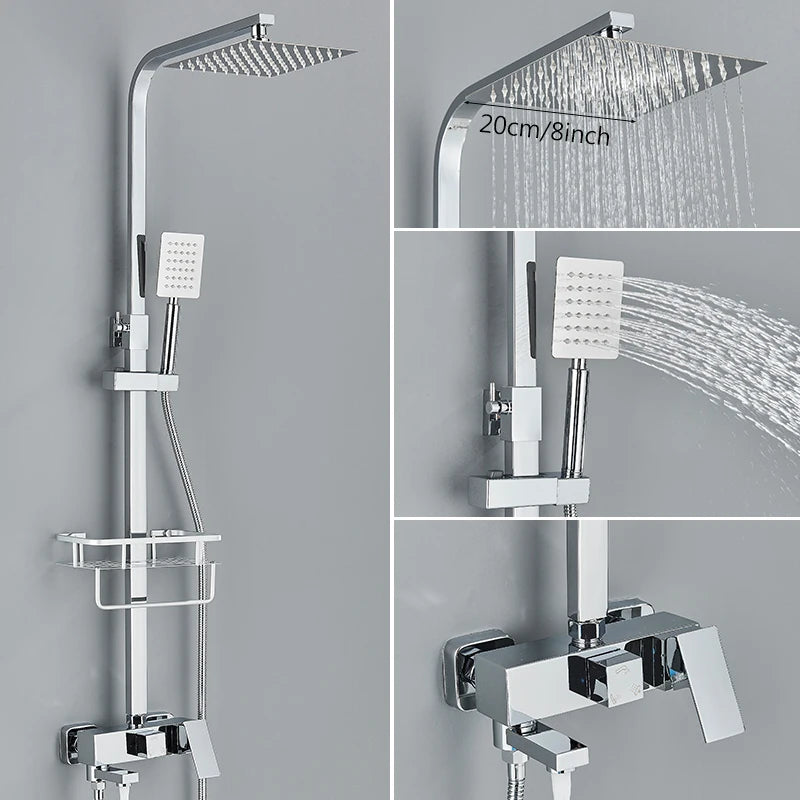 3/4-Way Shower Faucet Rainfall Shower Cold Water Mixer
