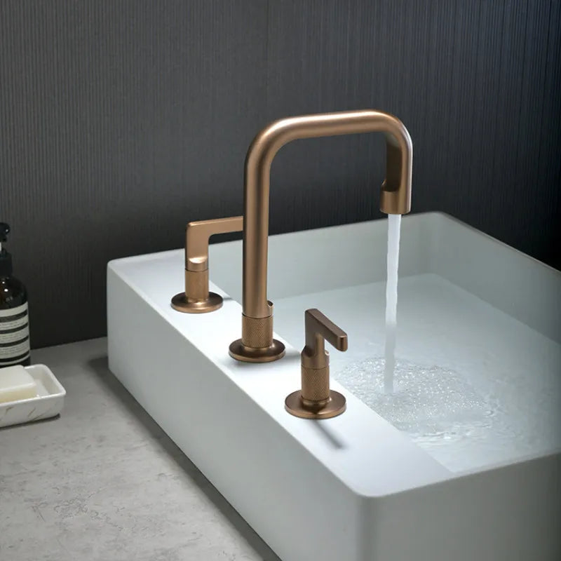 Brushed Rose Gold Widespread Basin Faucet Total Brass
