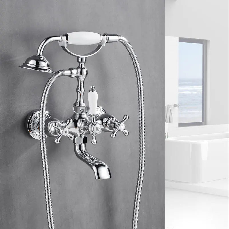 Bathroom Bathtub Faucet Wall Mounted Classical Style Brass